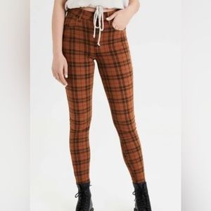Rust colored plaid pants with stretch